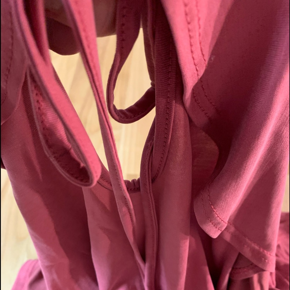 ❌DONATED❌Rose Pink Tie Neck Cold Shoulder Ruffle Sleeve Top - Picture 4 of 10